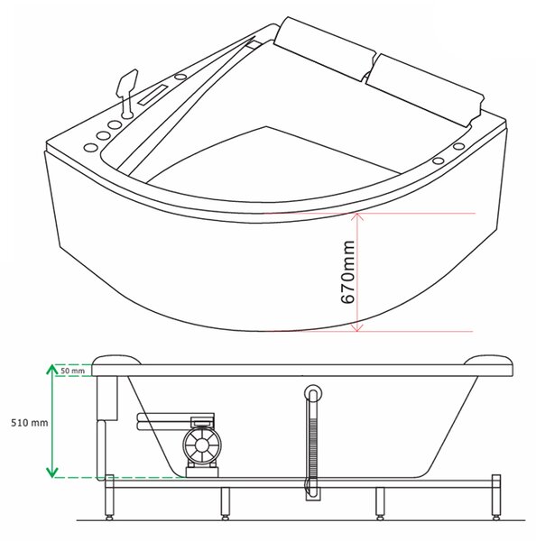 BPS-koupelny Hydromasážna vaňa INGA 150x150 s ohrevom vody
