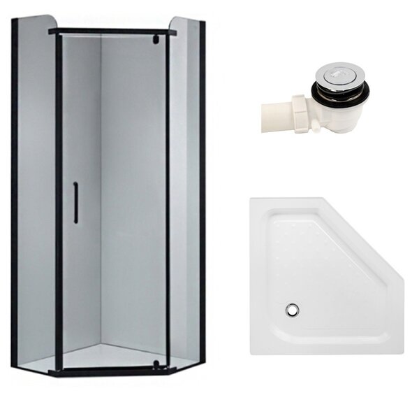 BPS-koupelny Päťuholníkový sprchovací kút KZ91A BL 80x80 čierna/transparent + vanička SXL07A WH biela