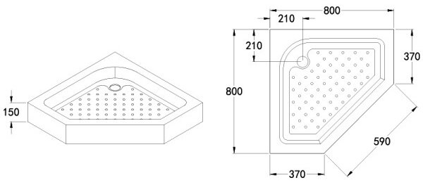BPS-koupelny Päťuholníkový sprchovací kút KZ91A BL 80x80 čierna/transparent + vanička SXL07A WH biela