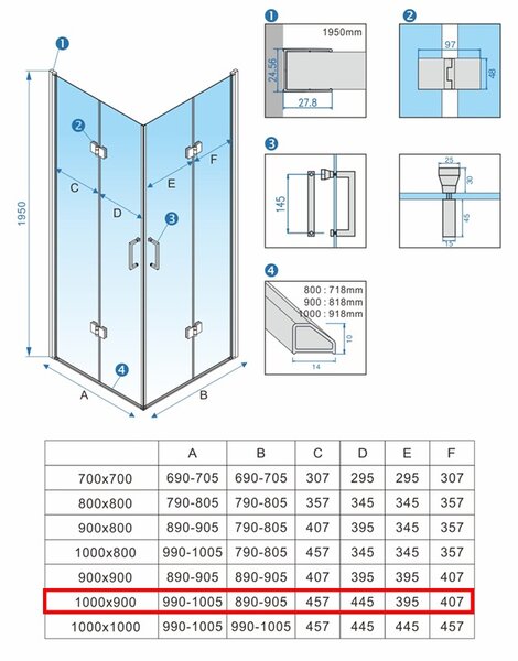 BPS-koupelny Obdĺžnikový sprchový kút KZ13A WH 100x90 biela/transparent - bez vaničky