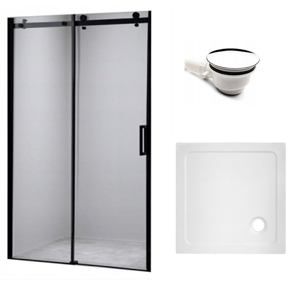 BPS-koupelny Posuvné sprchové dvere SH03D 120 čierne/transparent pre inštaláciu do niky + vanička ST06C 120x100 biela