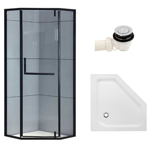 BPS-koupelny Päťuholníkový sprchovací kút KZ4026A BL 80x80 čierna/transparent + vanička SXL07A WH biela