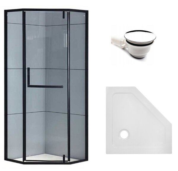 BPS-koupelny Päťuholníkový sprchový kút KZ4026A BL 80x80 čierna/transparent + vanička ST07A WH biela