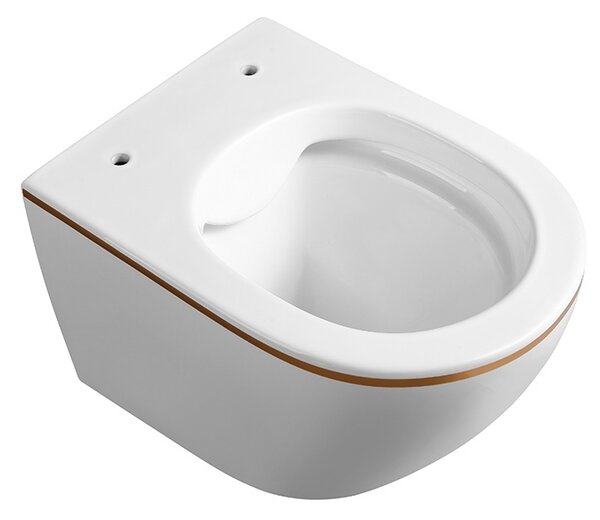 BPS-koupelny Závesná WC misa so SoftClose sedadlom MIZU WH GL RIM 03, biela/zlatý prúžok