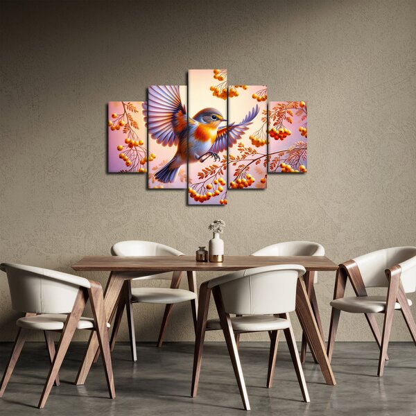 Obraz - Vták s jarabinou (150x105 cm)