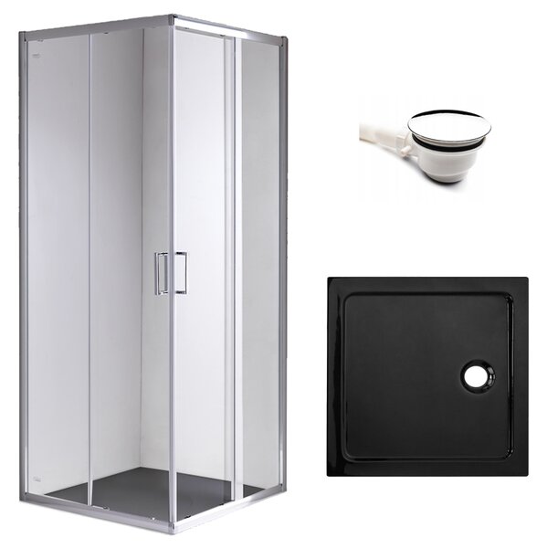 BPS-koupelny Štvorcový sprchový kút KZ93C 100x100 chróm/transparent + vanička ST06A BL čierna