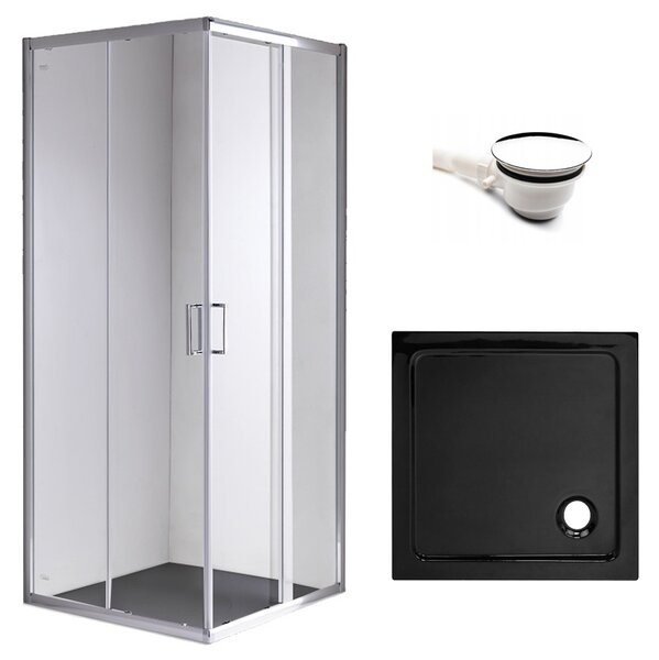 BPS-koupelny Štvorcový sprchový kút KZ93D 70x70 chróm/transparent + vanička ST02C BL čierna
