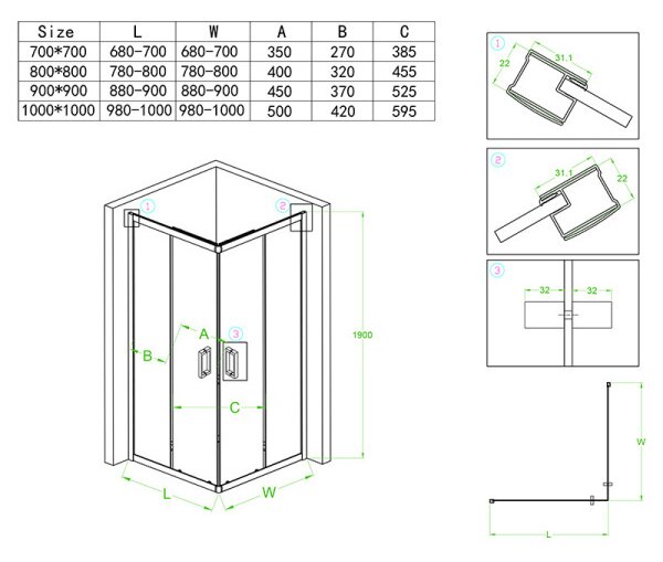 BPS-koupelny Štvorcový sprchový kút KZ93C 100x100 chróm/transparent + vanička ST06A WH biela