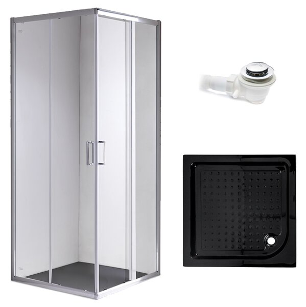 BPS-koupelny Štvorcový sprchový kút KZ93A 80x80 chróm/transparent + vanička SXL02A BL čierna