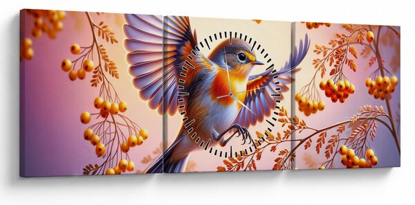 Obraz - Vták s jarabinou (s hodinami) (90x30 cm)