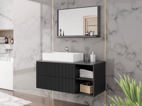Mirjan24 Kúpeľňová zostava Kiegi Ryfel I, Farby: orech warmia drážky / orech warmia + bianco mramor, Sifón: bez sifónu, Umývadlo: nie 5903211379321