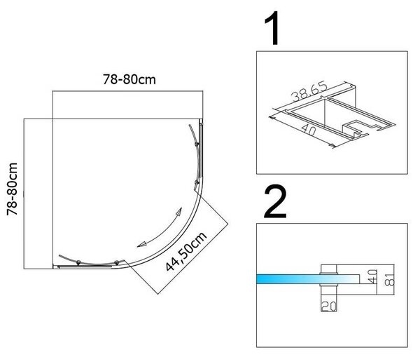 BPS-koupelny Štvrťkruhový sprchový kút KZ94A 80x80 cm chróm/transparent + vanička ST01A WH biela