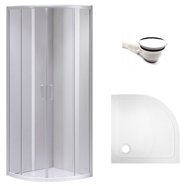 BPS-koupelny Štvrťkruhový sprchový kút KZ94B WH 90x90 cm biely/transparent + vanička ST01B WH biela