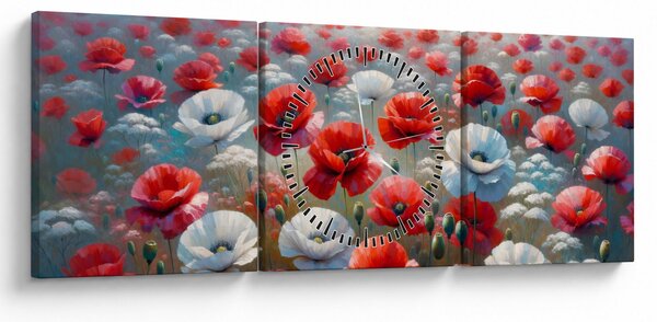 Obraz - Pole vlčích makov (s hodinami) (90x30 cm)