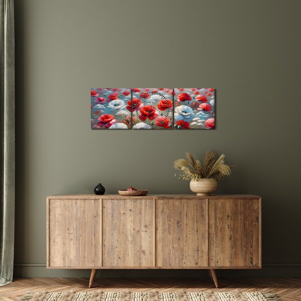 Obraz - Pole vlčích makov (s hodinami) (90x30 cm)