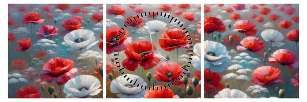 Obraz - Pole vlčích makov (s hodinami) (90x30 cm)