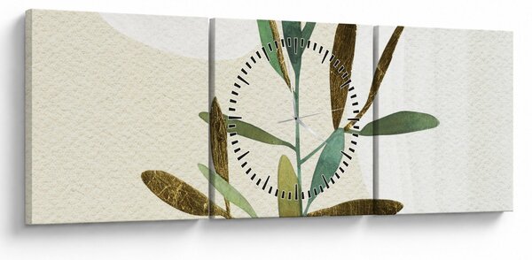 Obraz - Akvarelová vetvička N⁰2 (s hodinami) (90x30 cm)