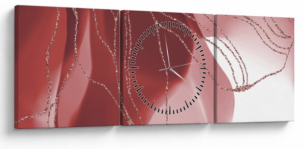 Obraz - Červená abstraktná kvetina N⁰1 (s hodinami) (90x30 cm)