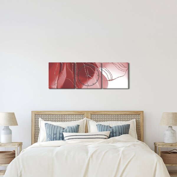 Obraz - Červená abstraktná kvetina N⁰1 (s hodinami) (90x30 cm)