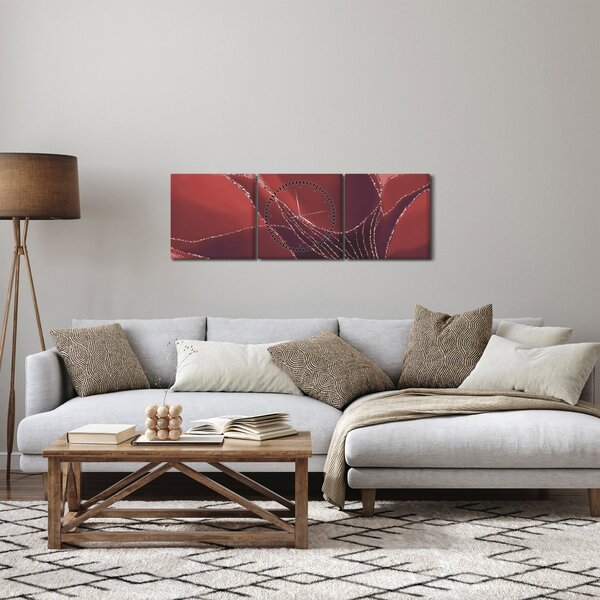 Obraz - Červená abstraktná kvetina N⁰2 (s hodinami) (90x30 cm)