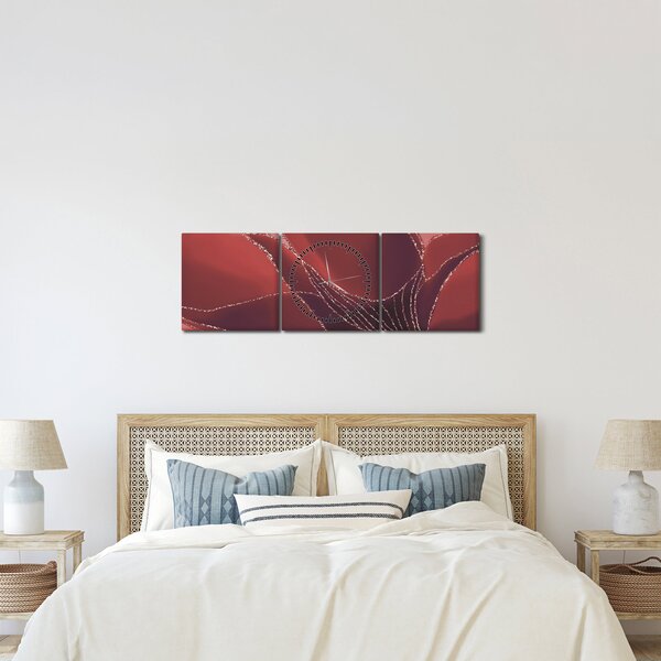 Obraz - Červená abstraktná kvetina N⁰2 (s hodinami) (90x30 cm)