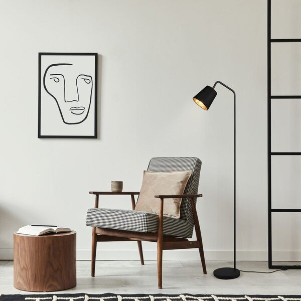 Čierna stojacia lampa s textilným tienidlom (výška 148 cm) Buddy – Reality