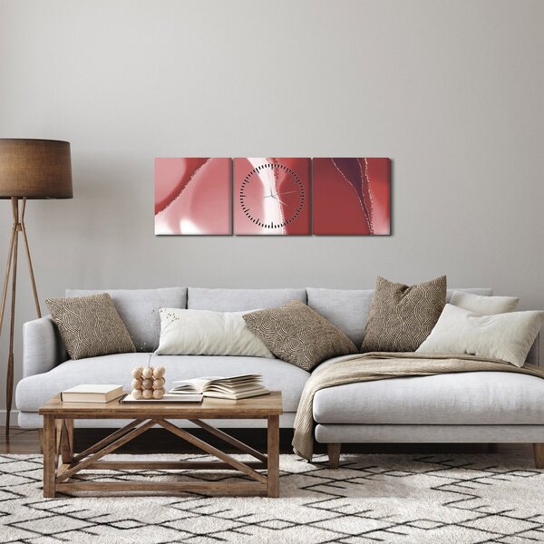 Obraz - Červená abstraktná kvetina N⁰3 (s hodinami) (90x30 cm)