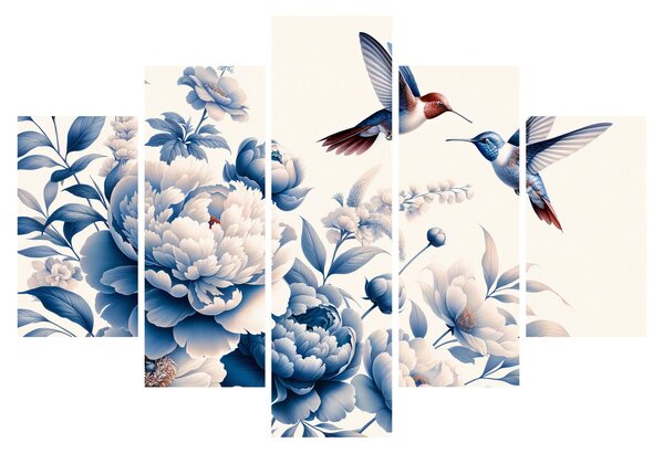 Obraz - Kolibríky nad kvetinou (150x105 cm)