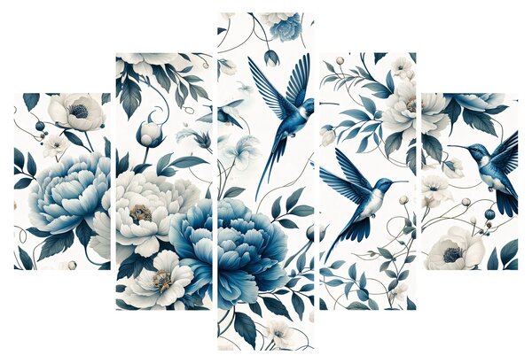 Obraz - Kolibríky s kvetmi (150x105 cm)