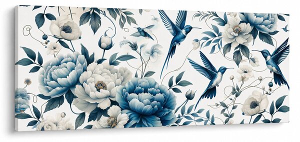 Obraz - Kolibríky s kvetmi (120x50 cm)