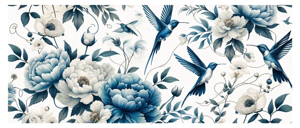 Obraz - Kolibríky s kvetmi (120x50 cm)