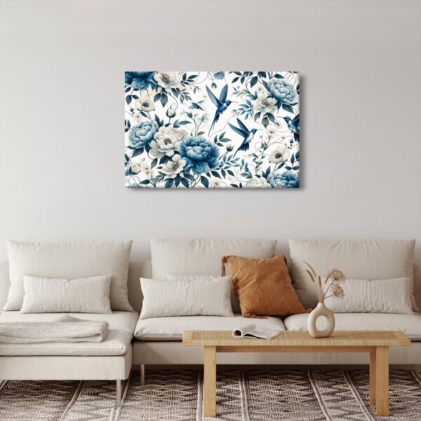Obraz - Kolibríky s kvetmi (90x60 cm)