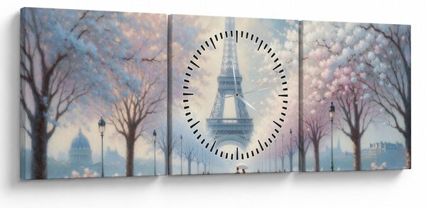 Obraz - Maľba z Paríža (s hodinami) (90x30 cm)