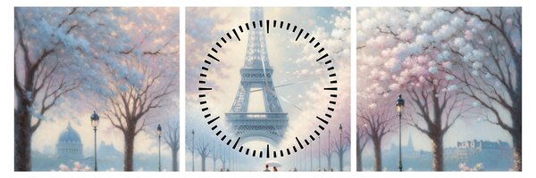 Obraz - Maľba z Paríža (s hodinami) (90x30 cm)