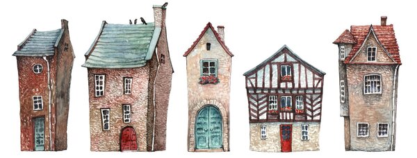 Obraz - Akvarelové domčeky (120x50 cm)