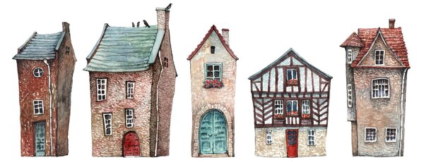 Sklenený obraz - Akvarelové domčeky (70x50 cm)