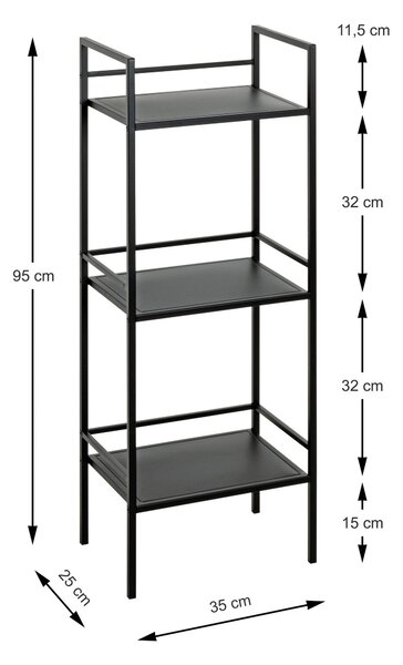 REGÁL, čierna, oceľ, 35/95/25 cm - Online Only drobný nábytok, Online Only