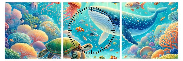 Obraz - Svet pod hladinou (s hodinami) (90x30 cm)