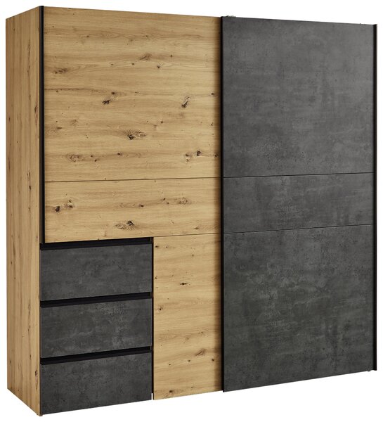 ŠAT. SKRIŇA S POSUV. DVERAMI, tmavosivá, dub artisan, 200/200/61 cm Carryhome - Skrine