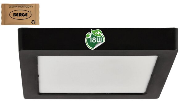 BERGE Štvorcový LED panel prisadený - čierny - 18W - PC - neutrálna biela
