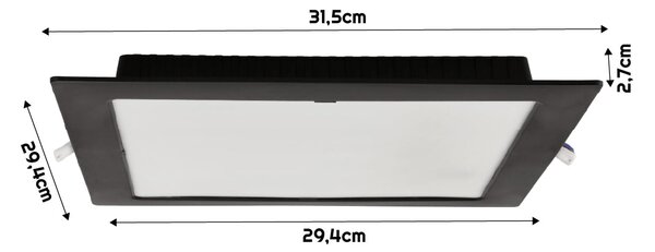 BERGE Štvorcový LED panel zapustený čierny - 24W - PC - neutrálna biela