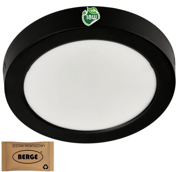BERGE Okrúhly LED panel prisadený - čierny - 18W - PC - neutrálna biela