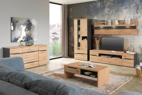 SKRINKA POD TV, grafitová, dub artisan, 192/53/47 cm Carryhome - TV nábytok