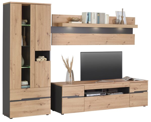 SKRINKA POD TV, grafitová, dub artisan, 192/53/47 cm Carryhome - TV nábytok
