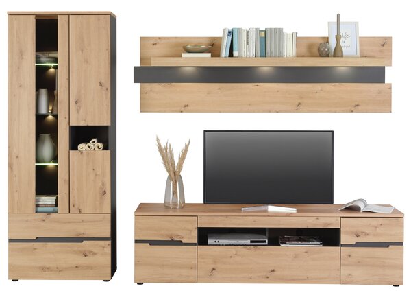 SKRINKA POD TV, grafitová, dub artisan, 192/53/47 cm Carryhome - TV nábytok
