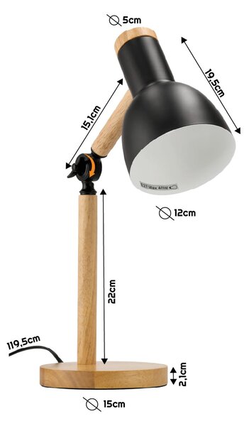 BERGE Stolová LED lampa Ryga 1xE27 čierna