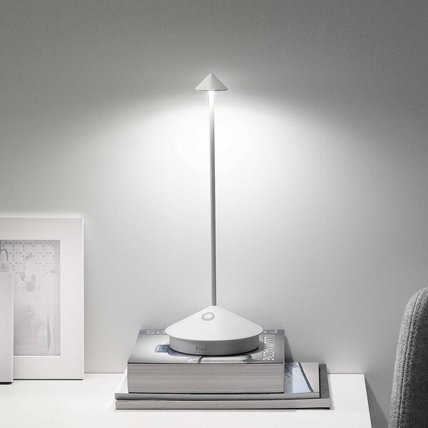 Zafferano Pina stolová lampa na batérie IP54 biela