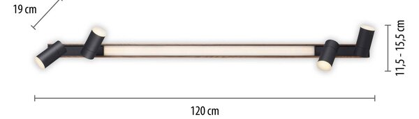Stropné svietidlo LED PURE Lines, 120 cm, čierne, drevo, diaľkové ovládanie, Svetlé drevo, Obývacia izba / jedáleň, Hliník, Stropné svetlo