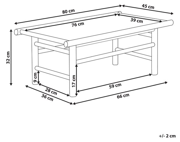 Konferenčný stolík svetlé bambusové drevo masív 80 x 45 cm obdĺžnikový interiérový a exteriérový nábytok rustikálny dizajn
