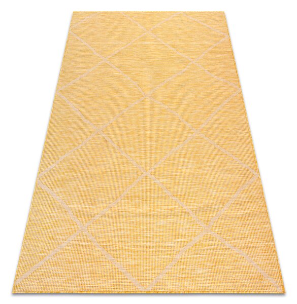 Šnúrkový koberec SIZAL PATIO 3075 Romby, plocho tkaný, béžovo - žltý